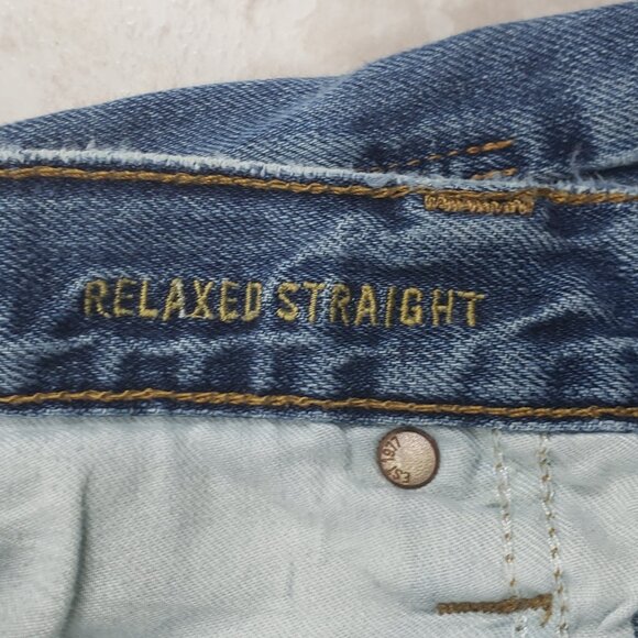 AEO American Eagle Distressed Holey Jeans Relaxed Straight Ripped Size 36 X 32 - Picture 7 of 15